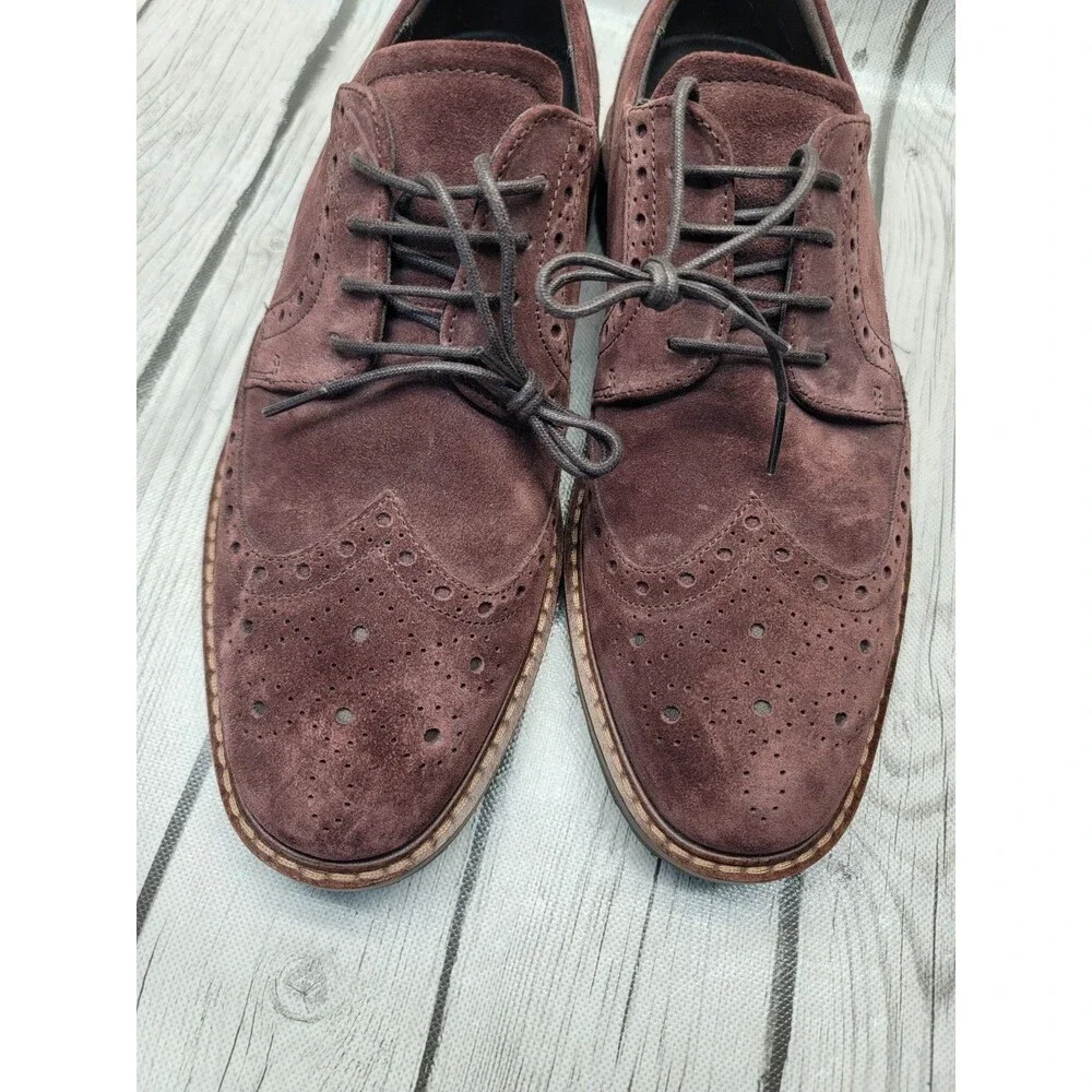ECCO Vitrus Mens 8 US Chocolate Brown Suede Wingtip Tie Oxford Brogues Shoes